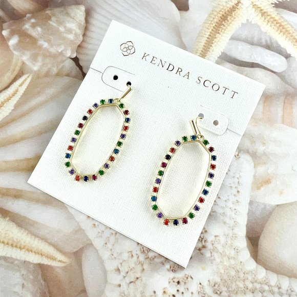 Kendra Scott Elle open frame multi crystal gold earrings - Picture 1 of 4